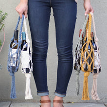 Load image into Gallery viewer, handmade macrame wine totes holding wine